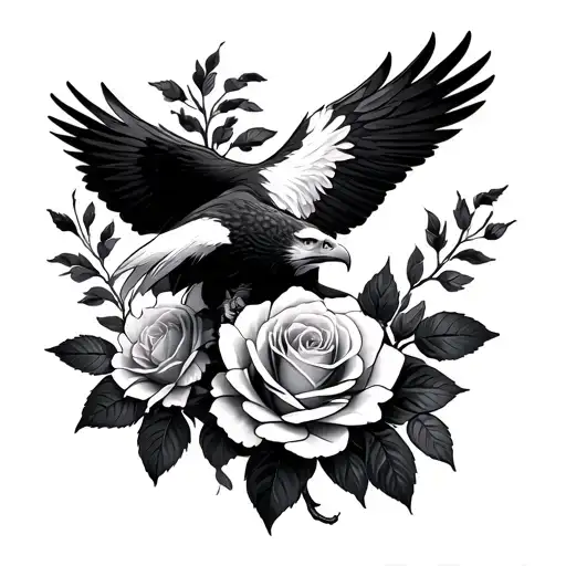 Eagle And Black Rose Flowers Growing