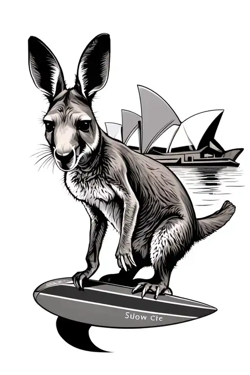 Kangaroo Surfing Next To Sydney Opera House Aboriginal & Biomechenical