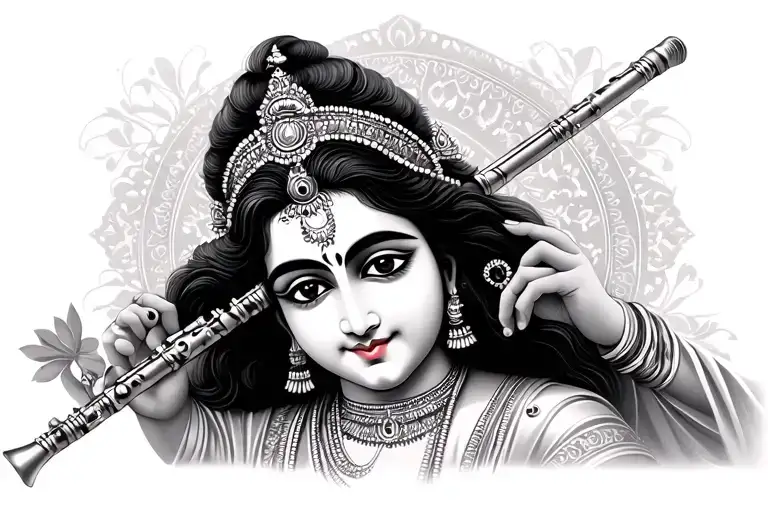 Flute And Krishna Name Written
