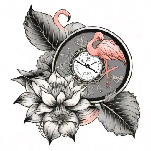 Flamingo Lotus Flower Clock Surrounded