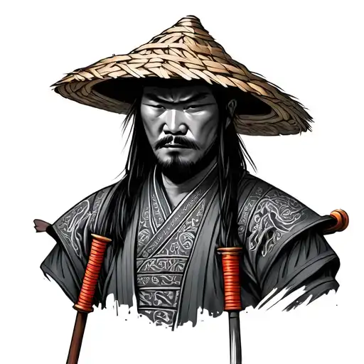 Samurai Wearing Straw Hat