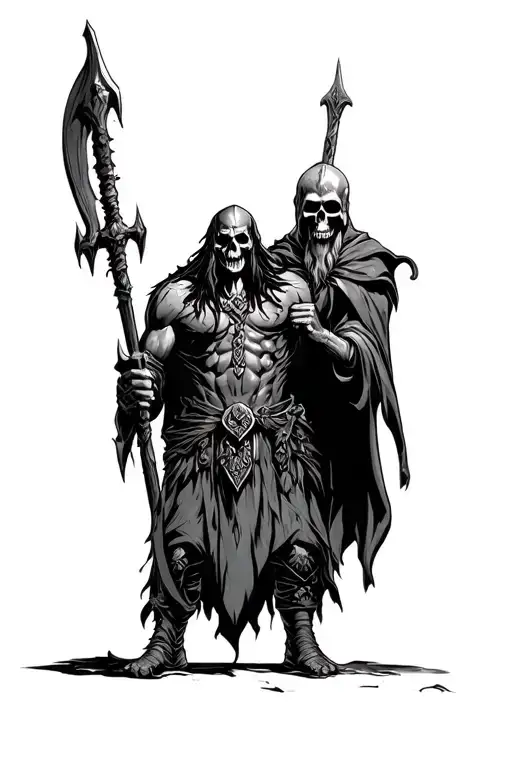 Viking And Grim Reaper Standing Tall