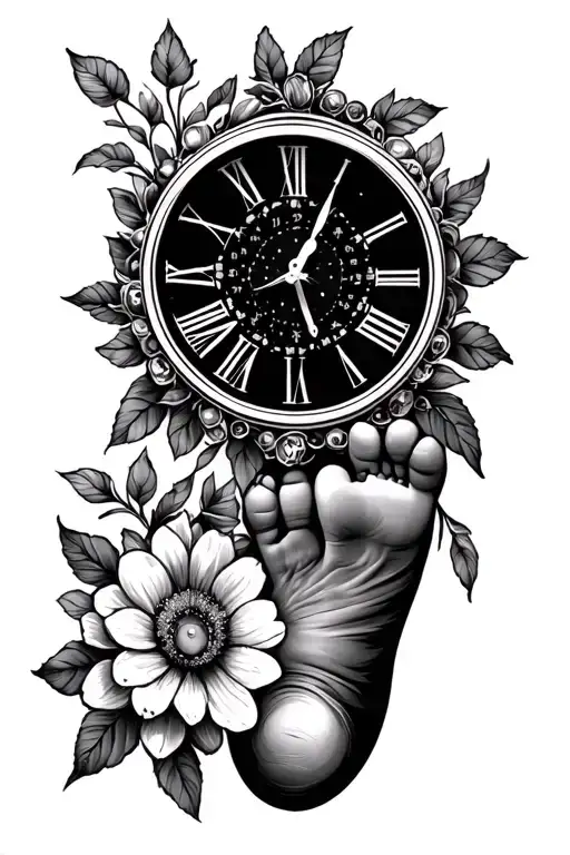 Clock Cosmo Flower And Baby Foot Print Surrounded