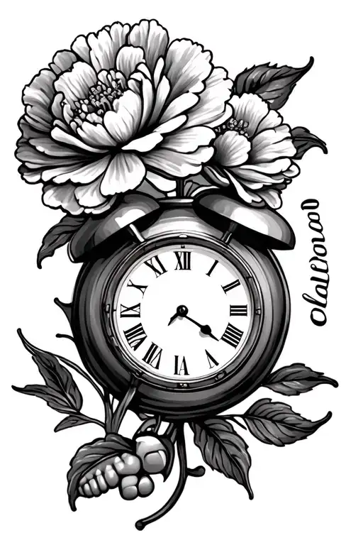 Clock Carnation Flower And Baby Foot Print Surrounded With Name