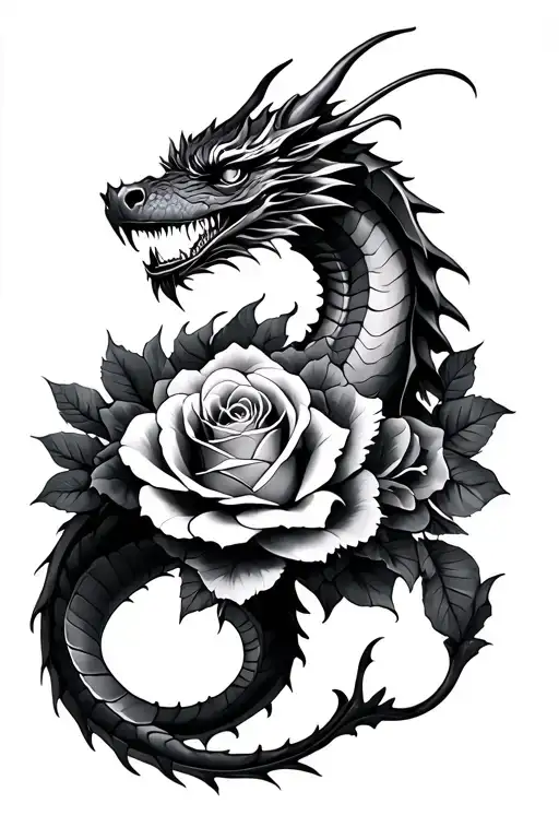 Dragon And Roses