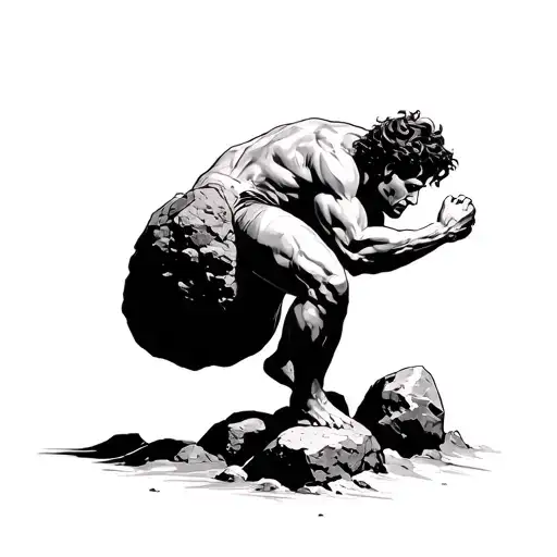 Sisyphus Pushing A Boulder