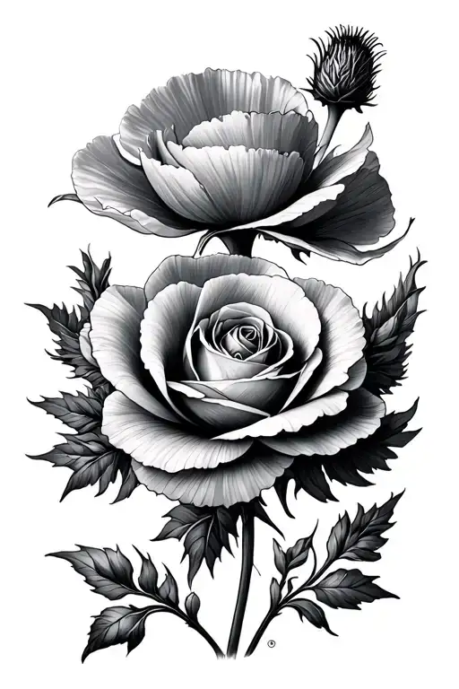 Carnation Poppy Rose Thistle Intertwined