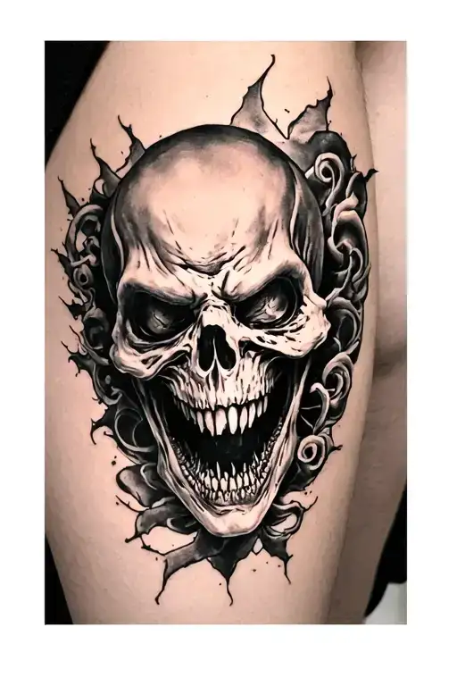Tattoo On A Thigh That Is Scary But Holds Meaning To It