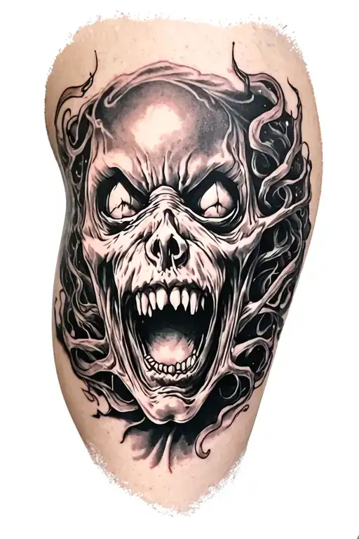 Tattoo On A Thigh That Is Scary But Holds Meaning To It