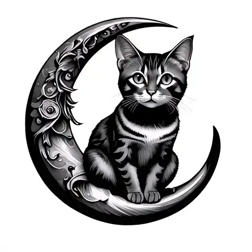 Cat Sits On Crescent