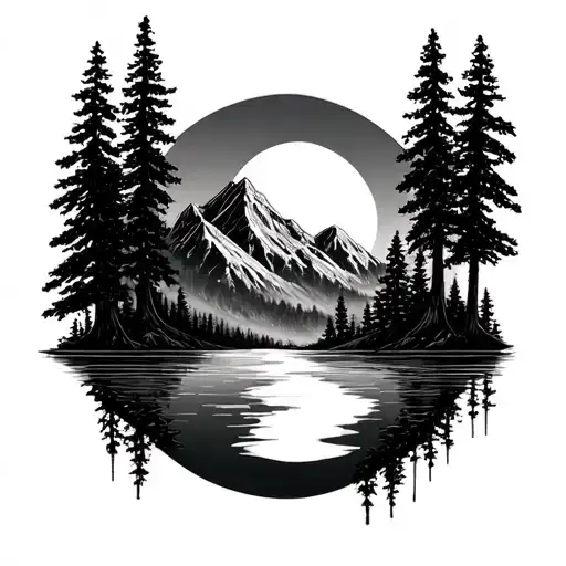 Forest Reflection Of The Mountain Sun And Moon