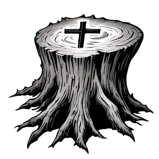 Tree Stump With Cross Ingraved