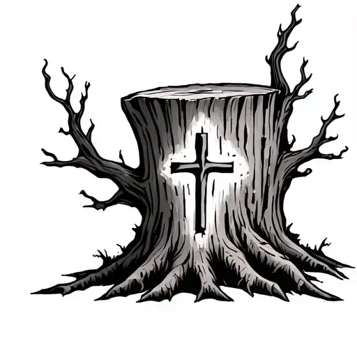 Half Sleeve Tree Stump With Cross Ingraved On Side