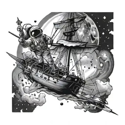 Voc Ship And An Astronaut Floating In Space