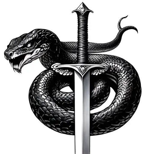 A Snake Coiled With A Sword In Between The Coil