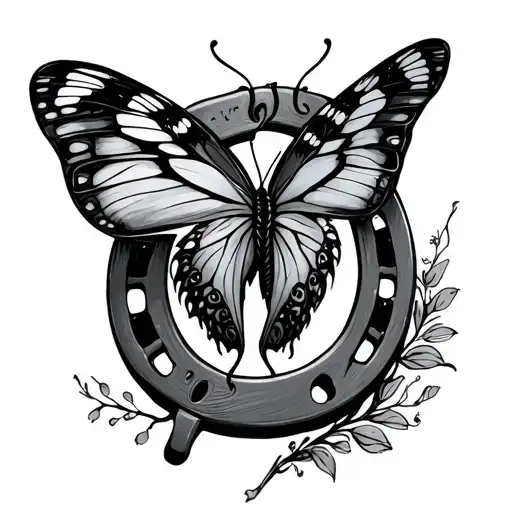 Fine Line Horse Shoe With Butter Fly Coming