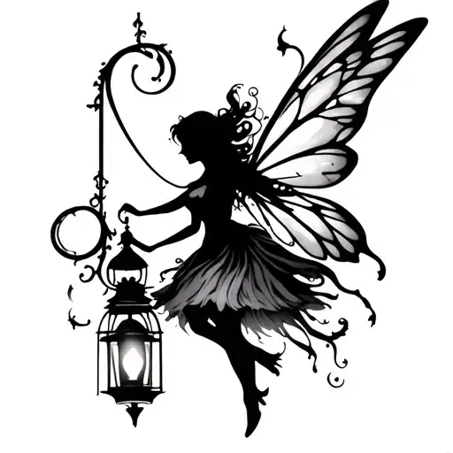 Fairy Silhouette In A Glowing Lantern