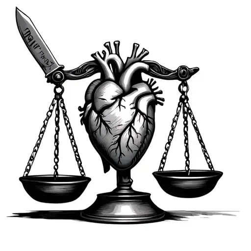 Balance Scale In On Side There Is A Human Heart On The Other Side There Is Knifee