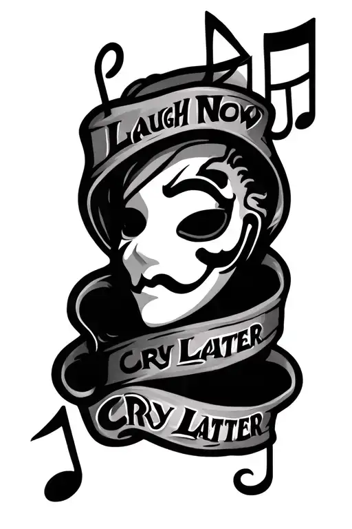 Laugh Now Cry Later Mask With Music Notes