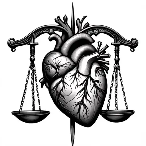 Balance Scale In On Side There Is A Human Heart On The Other Side There Is Knifee