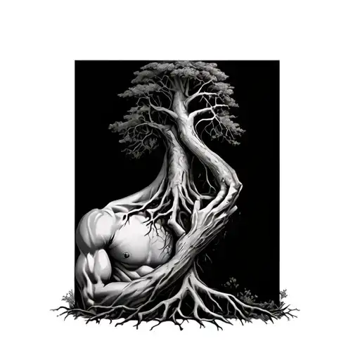 A Muscular Arm Gradually Turns Into Deep Tree Roots As The Roots Grow