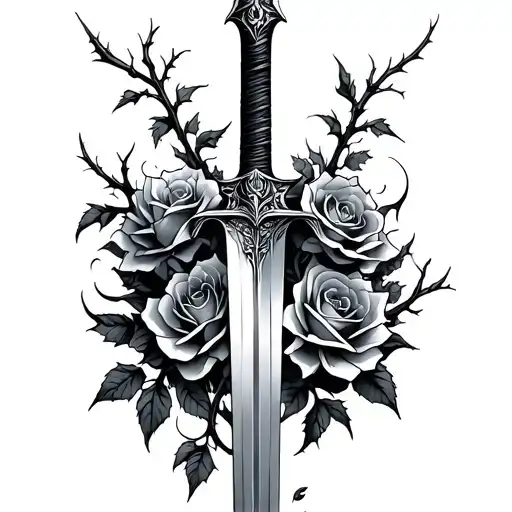 A Long Sword With Creeping Thorny Roses