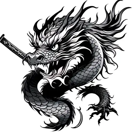 Chinese Dragon With Katana
