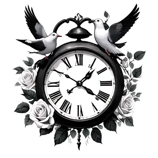 Roses Doves Clock