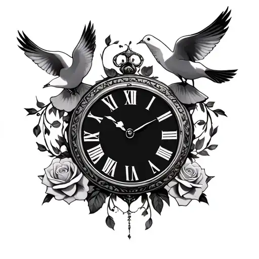 Roses Doves Flying Clock Surrounded