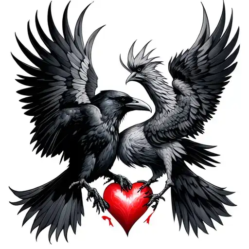 A Raven And A Phoenix Fighting For An Open Heart