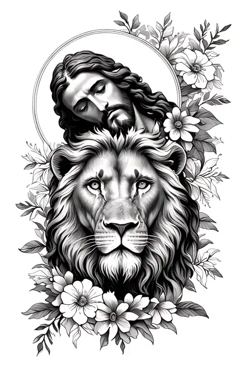 Jesus And Lion With Flowers