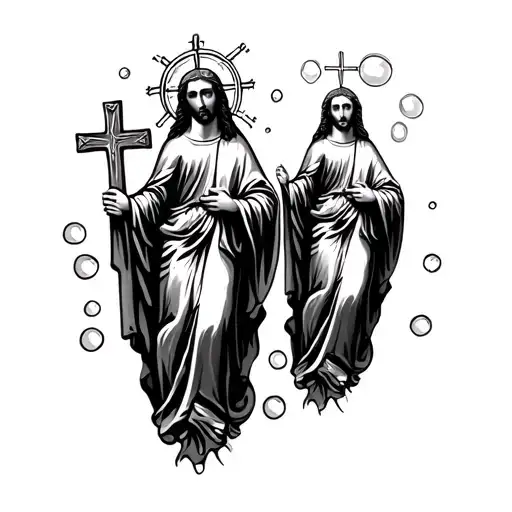 3 Crosses Jesus Virgin Mary And Saint Jude With Outline Bubbles And Shading