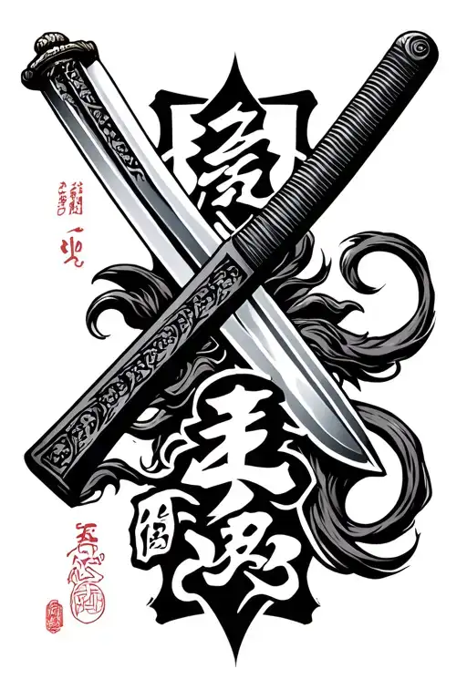 A Katana Sword With Japanese Symbol Of A Family