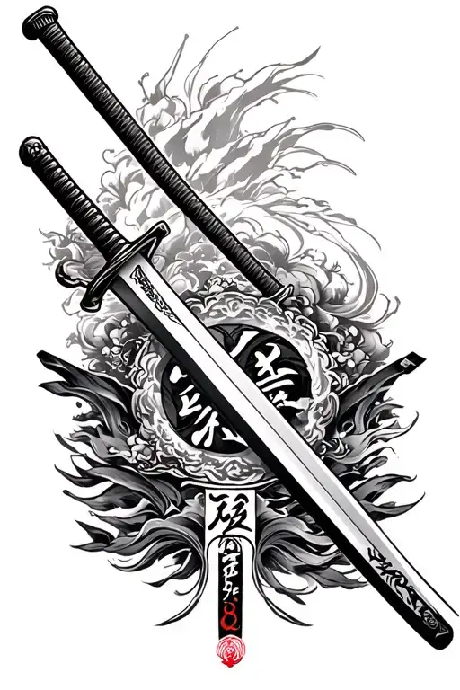 A Katana Sword With Japanese Symbol Of A Family