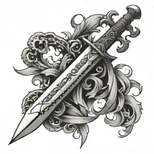 Sword Surrounded By Gothic Tattoo In Background