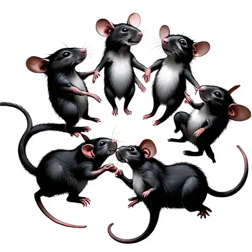 8 Rats Dancing In Circle Holding Hands