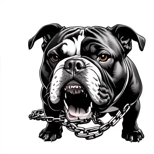 Angry American Bully Pulling On Chain