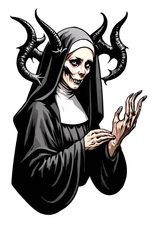 Horror Nun Devil Horns Holding