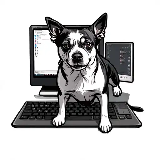 Dog Standing On Computer