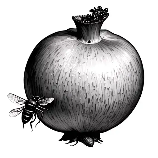 A Pomegranate With A Bee Sitting On Its Crown