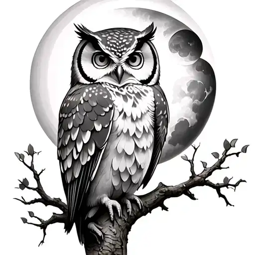 Owl And Moon In Tree