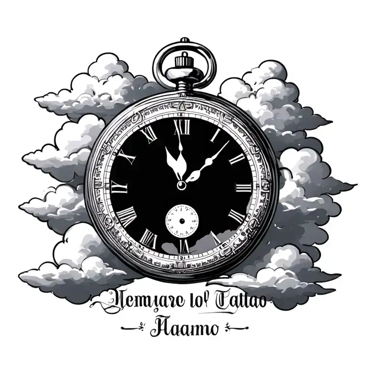 Pocket Watch Surrounded By Name And Clouds