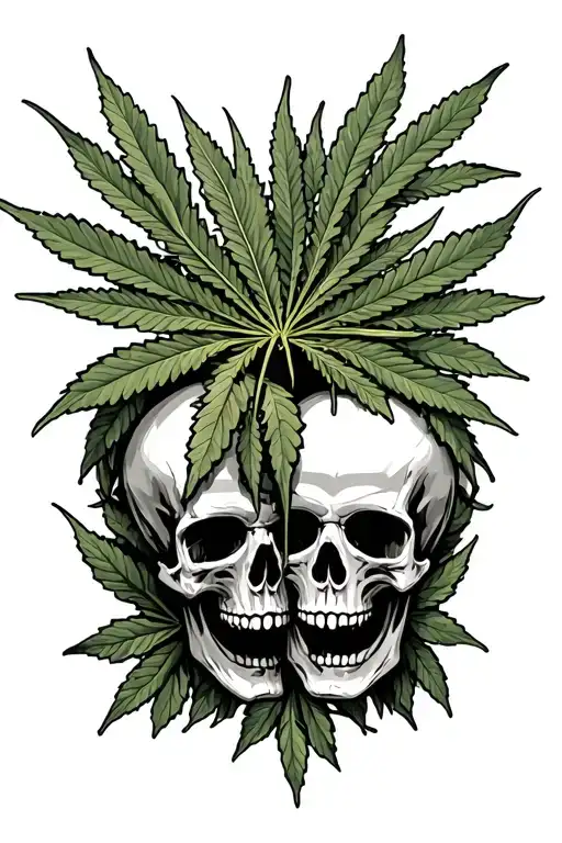 Weed And Cannabis Leaves With Skulls