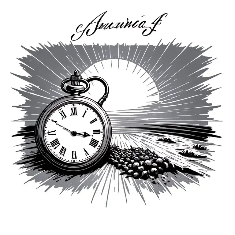 Pocket Watch Surrounded By Name And Sun Rising