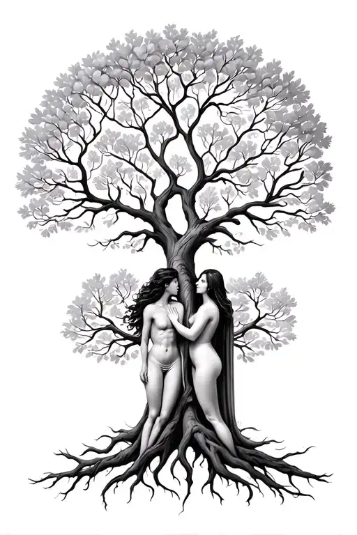 Tree Of Life With Two Bodies Intertwined As Trunk