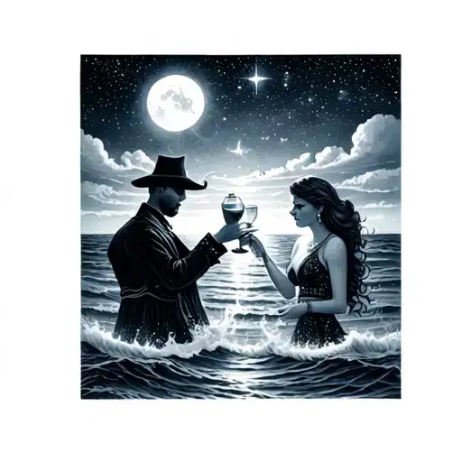 Viandant On The Sea With Pipe With Margherita With Van Ghog's Starry Night