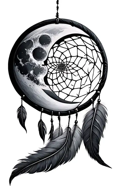 Dreamcatcher Realistic With Moon Merging Together