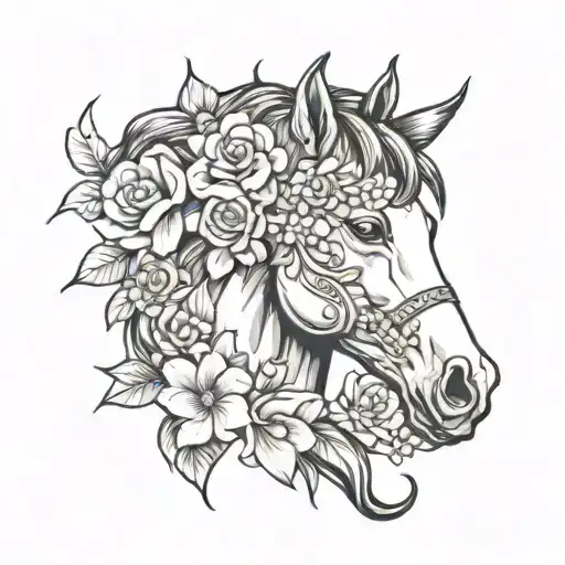 Neotraditional Horse Head With Flowers