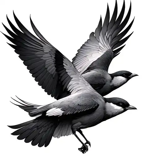 Three Birds Flying And Interact Together