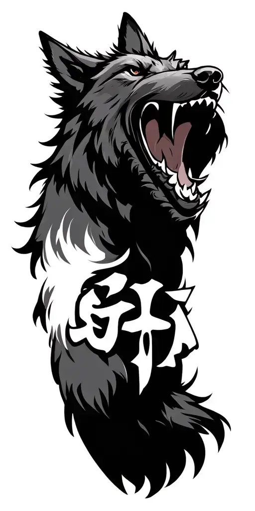 Kyokushin Symbol With Howling Wolf On Top Half
